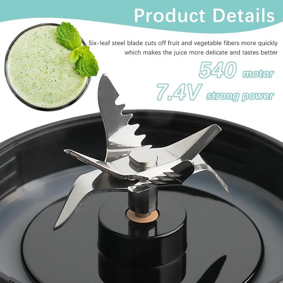Draagbare Mixer - Smoothie Maker - Snelle Drankjes Maken - 6 RVS Messen - 500ml Capaciteit - Zwart — afbeelding 4
