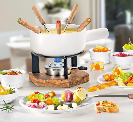Kaasfondue Set - Fonduepan Keramiek - Gezellige Avonden - Optimale Warmteverdeling - Ø 20 cm / 1.8 L - Wit — afbeelding 2