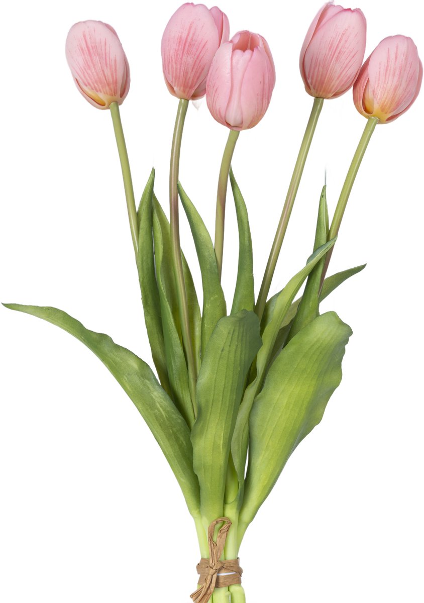 Easyplants | Kunsttulpenboeket Real Touch Roze 40 cm | Zijde | Nepbloemen | roze | Onderhoudsvrij | Kant-en-klaar