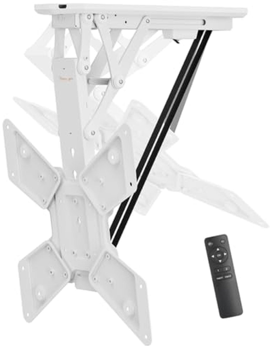 Gemotoriseerde Plafondhouder - TV Beugel Afstandsbediening - Ruimte Besparen - Inklapbaar met Afstandsbediening - 23-55 inch - Wit