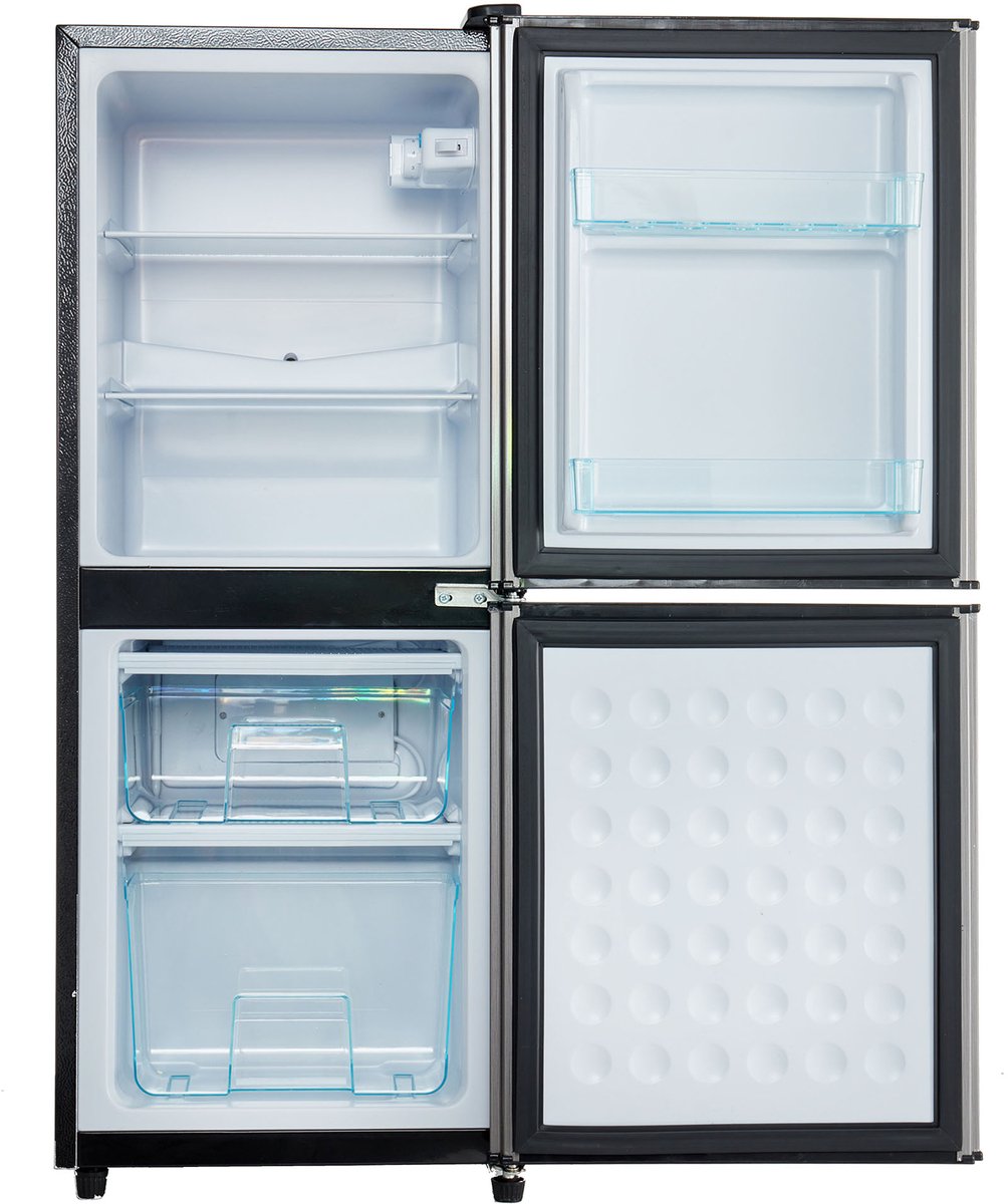 Retro koelkast - 106L Koelkast-Stille Koelkast – 4-Sterren Vriezer – 7 Standen – LED Licht - Verstelbaar - Kantoor - 102cm- Koelen - Zilver