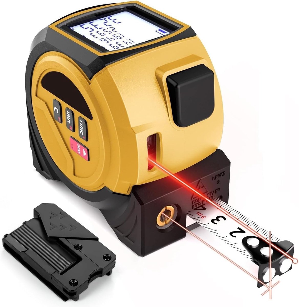 Laser Meetlint, 40m Laser Afstandsmeting en 5m Meetlint, ±2 mm, Opslag voor 20 Meetgegevens, Digitaal Lasermeetlint met LCD-display, Ft/m/in, Pythagoras/Afstand/Vlak/VOLUME Meting