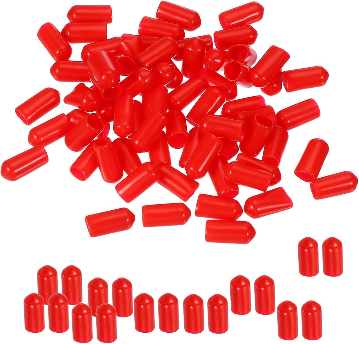 Ronde rubberen eindkappen 6,5 mm ID, 100 stuks rubberen boutafdekkappen vinyl rubber flexibele schroefdraadbeschermers voor metalen buisstangbouten, rood
