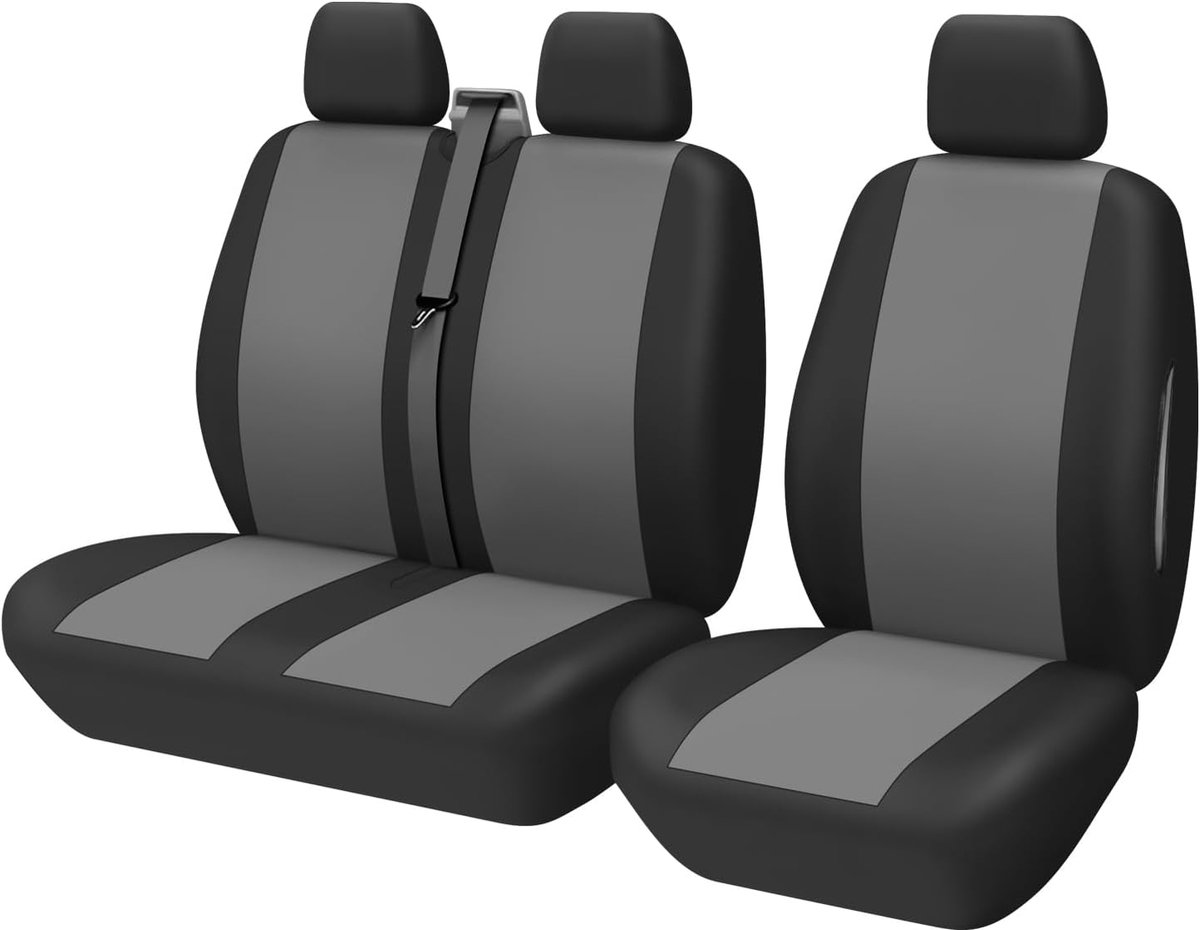 Van-stoelhoezen, tweekleurig, universeel, geschikt voor de meeste bestelwagens, vrachtwagens, dubbele stoelhoezen voor voorstoelen voor enkele bestuurder en dubbele stoel, 2 + 1 accessoires