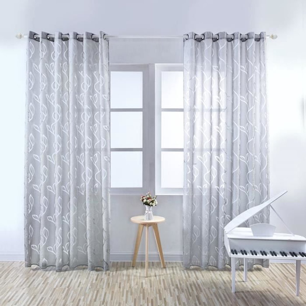 Tweedelig transparant gordijn - Woondecoratie - 100 x 250 cm - Grijs