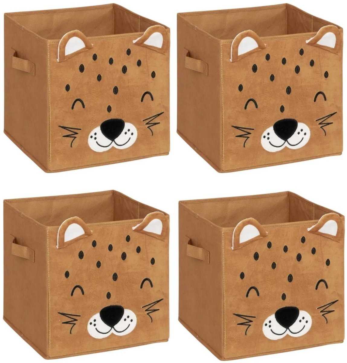 Atmosphera Opbergmand kastmand - 4x - voor kinderkamer - dieren thema luipaard - 29 x 29 x 29 cm - Vakkenkast manden - karton - bruin/wit