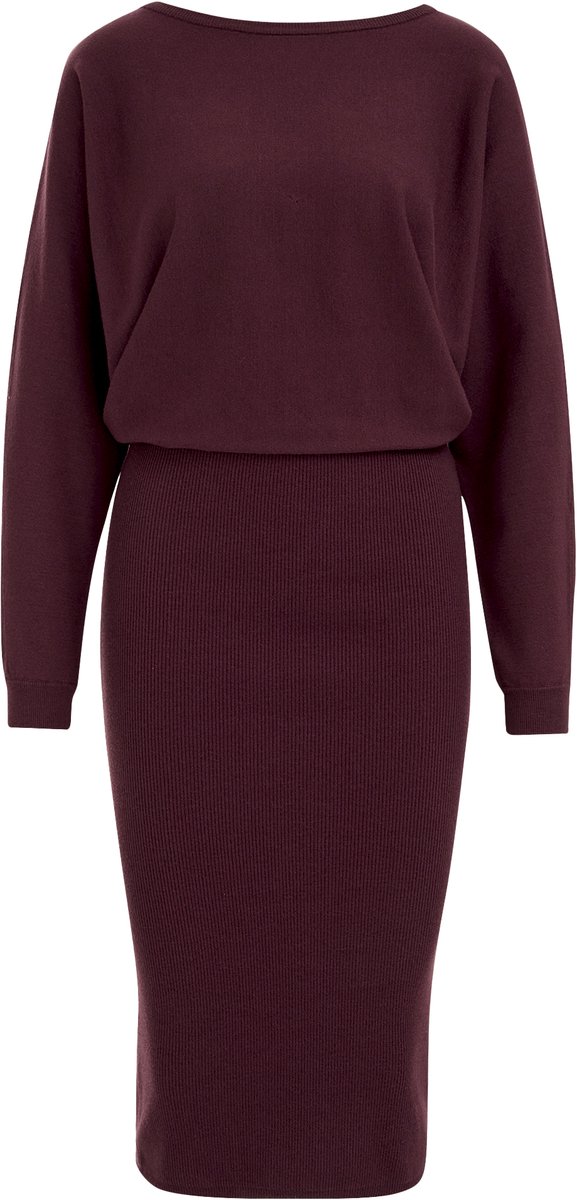 WE Fashion Dames fijngebreide midi jurk met boothals
