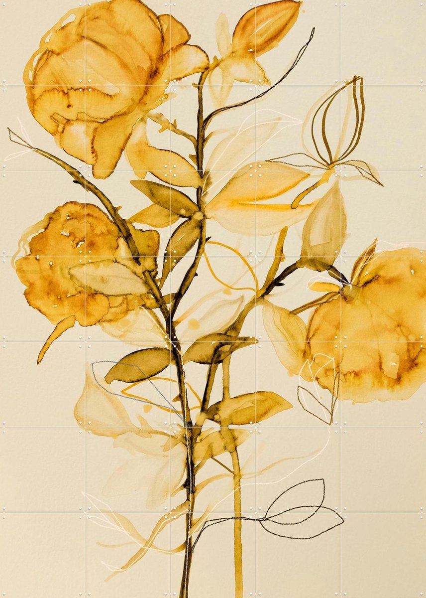 IXXI Rose Bush Yellow, Leigh Viner - 100 x 140 cm - Gratis ophangtool - Grote wanddecoratie en posters - Abstract, Schilderijen, Woonkamer, Gang