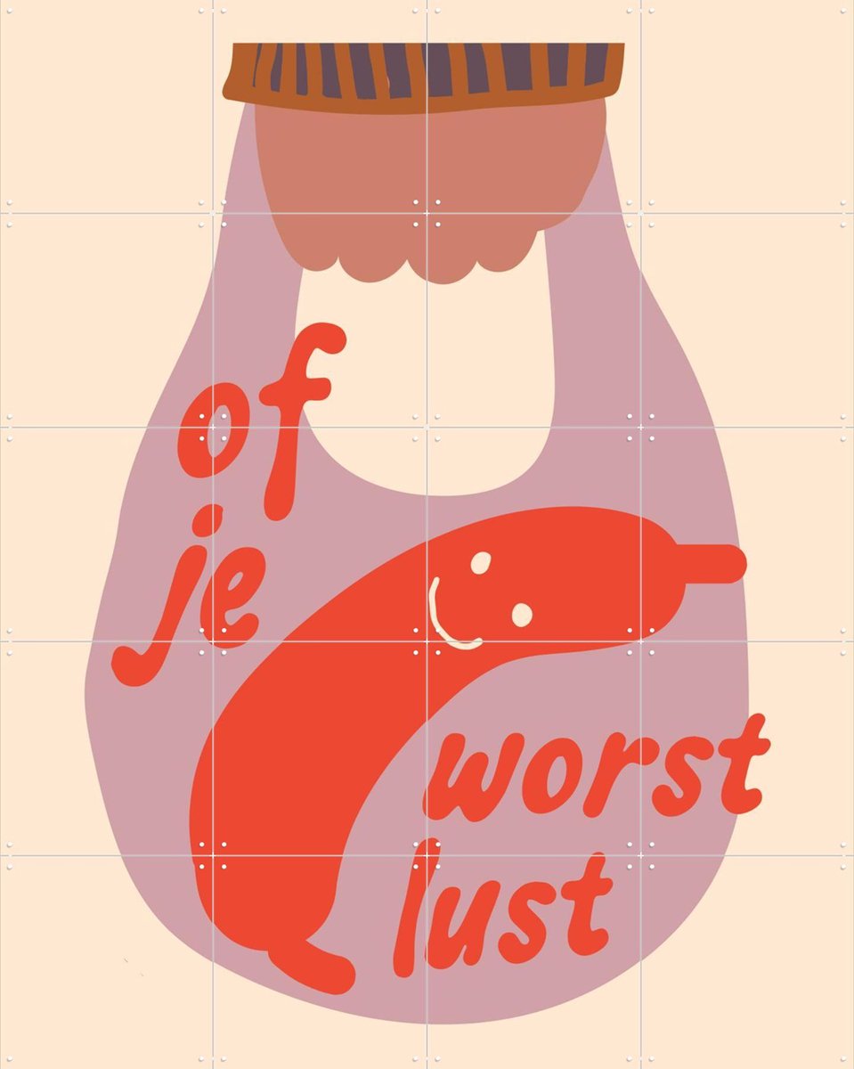 IXXI Of Je Worst Lust, Mella Mella - 80 x 100 cm - Gratis ophangtool - Grote wanddecoratie en posters - Cartoonesk, Illustraties, Speels, Typografie