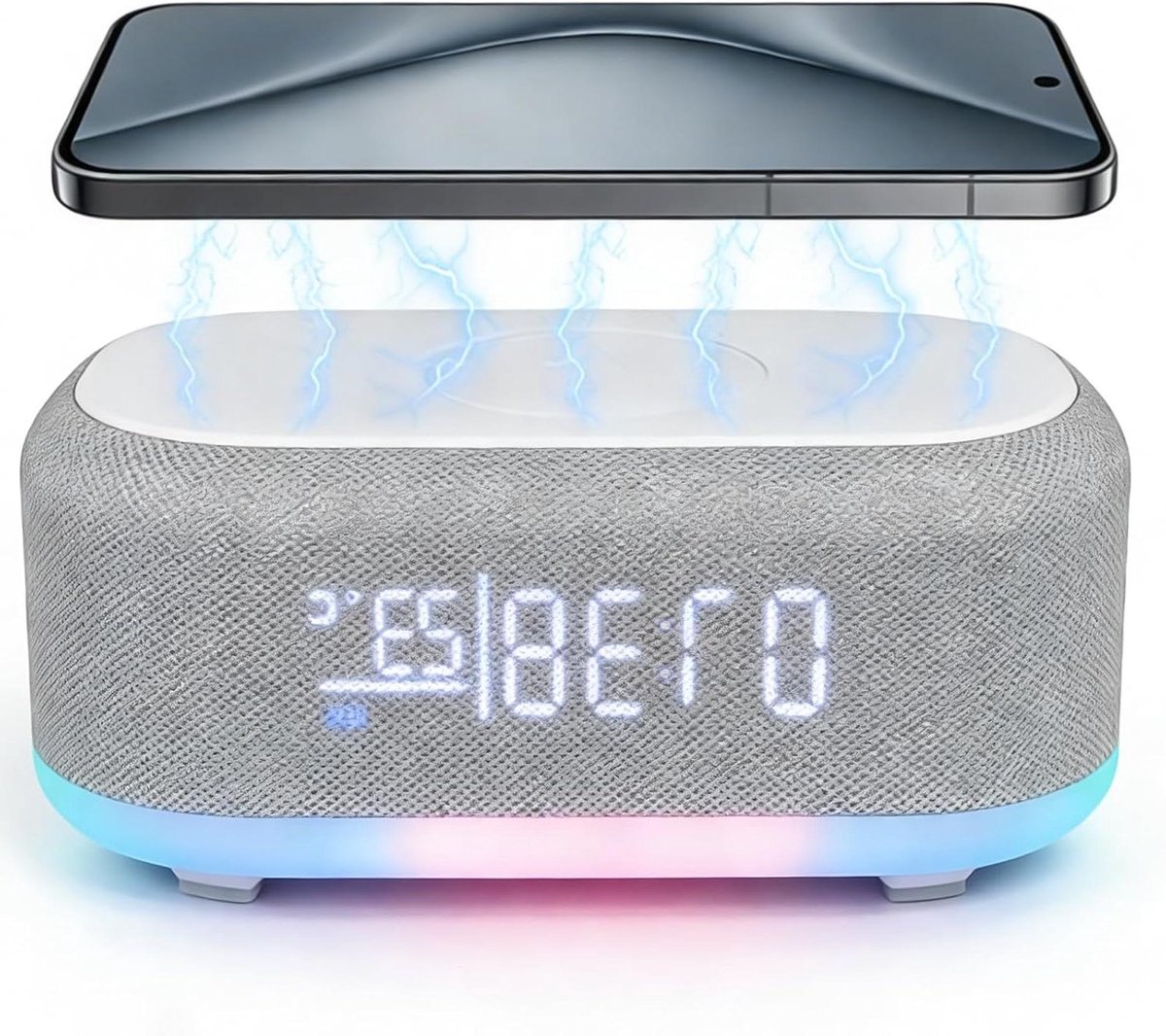 Digitale wekkerradio - Nachtkastje speaker - Ontspannen Ochtenden - Draadloos Laadstation - 20 x 9.75 cm - Wit