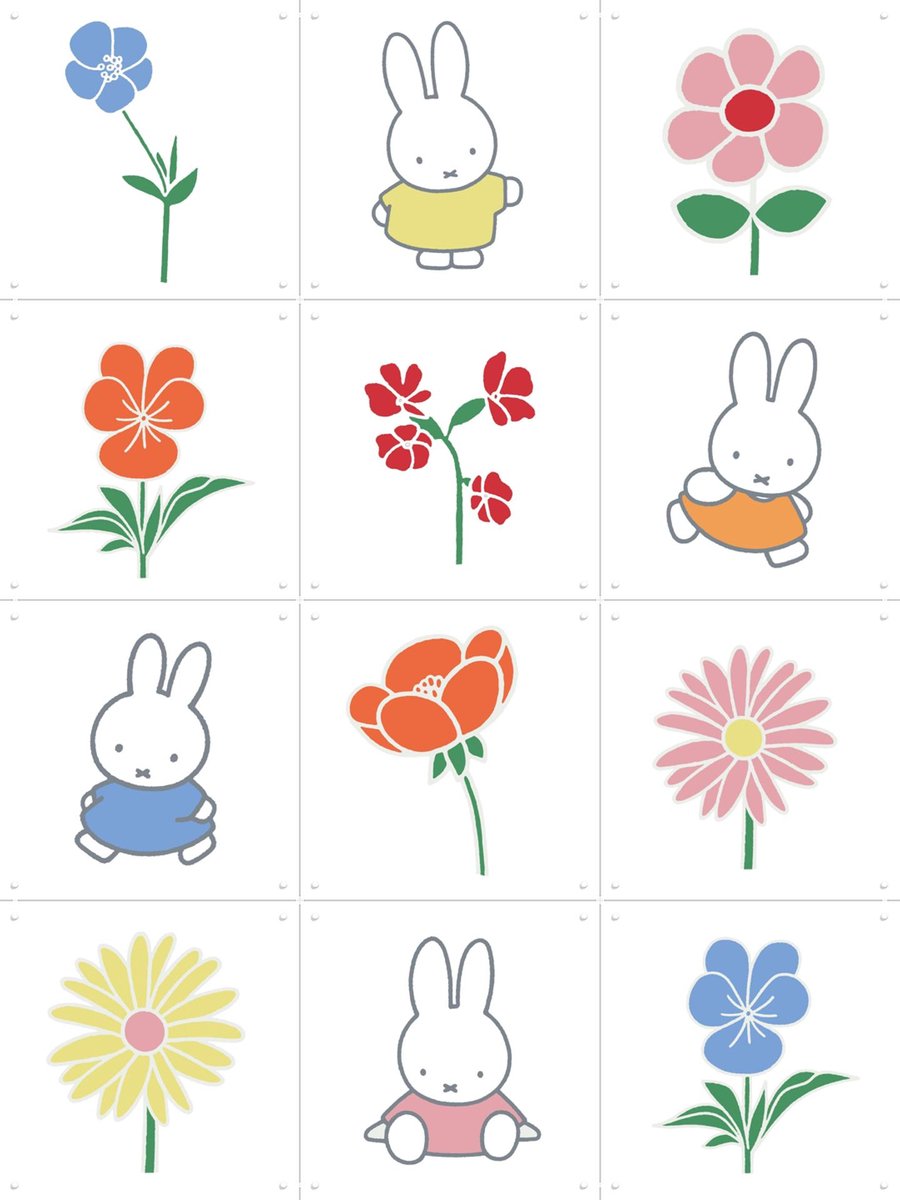 IXXI Miffy Flowers Collagebox, Nijntje - 60 x 80 cm - Gratis ophangtool - Grote wanddecoratie en posters - Speels, Cartoonesk, Illustraties