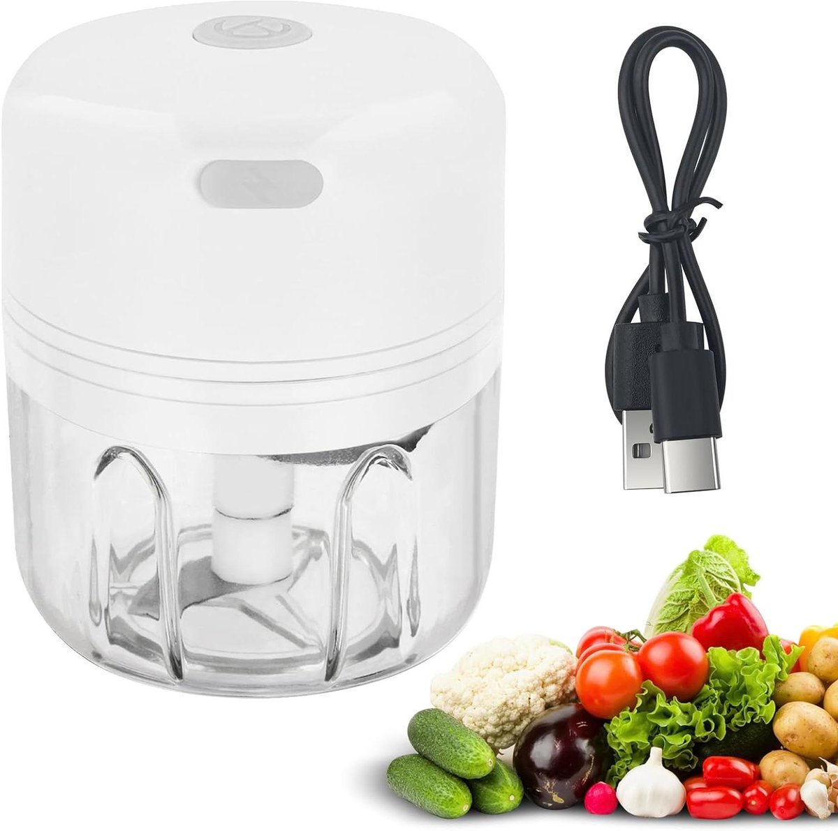 Mini Keuken Chopper - Elektrische Mixer - Snel Ingrediënten Snijden - Drie RVS Messen - 250 ml - Wit