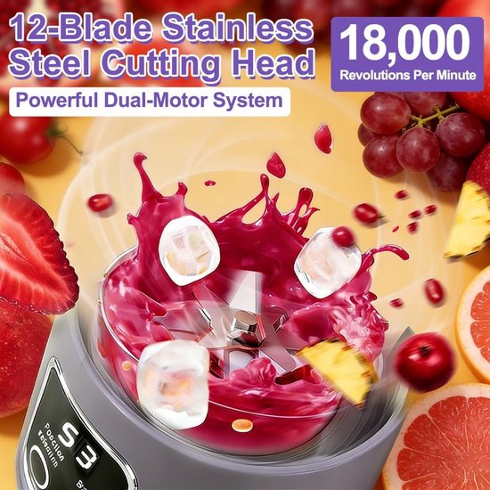 Draagbare Smoothiemixer - Mini Blender USB - Gezonde Dranken Maken - 12-Messen Systeem - 450 ml - Paars — afbeelding 2