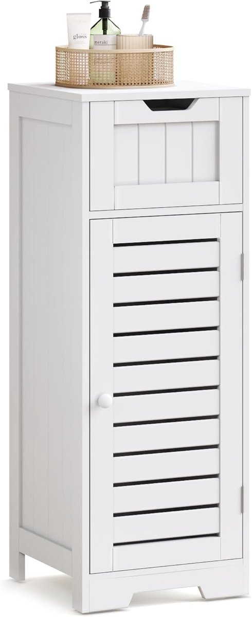 SnelShoppen - Moderne Badkamermeubel Opbergkast met Lade en Deur, MDF, 32 x 30 x 87 cm, Wit, Voor Badkamer, Keuken, Woonkamer