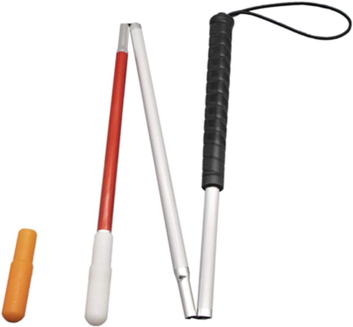 SnelShoppen - 70cm Opvouwbare Aluminium Blindenstok in 3 Delen, Vouwbare Tactiele Stok, Wit, Met 2 Stokpunten, Voor Mensen die Blind of Visueel Gehand