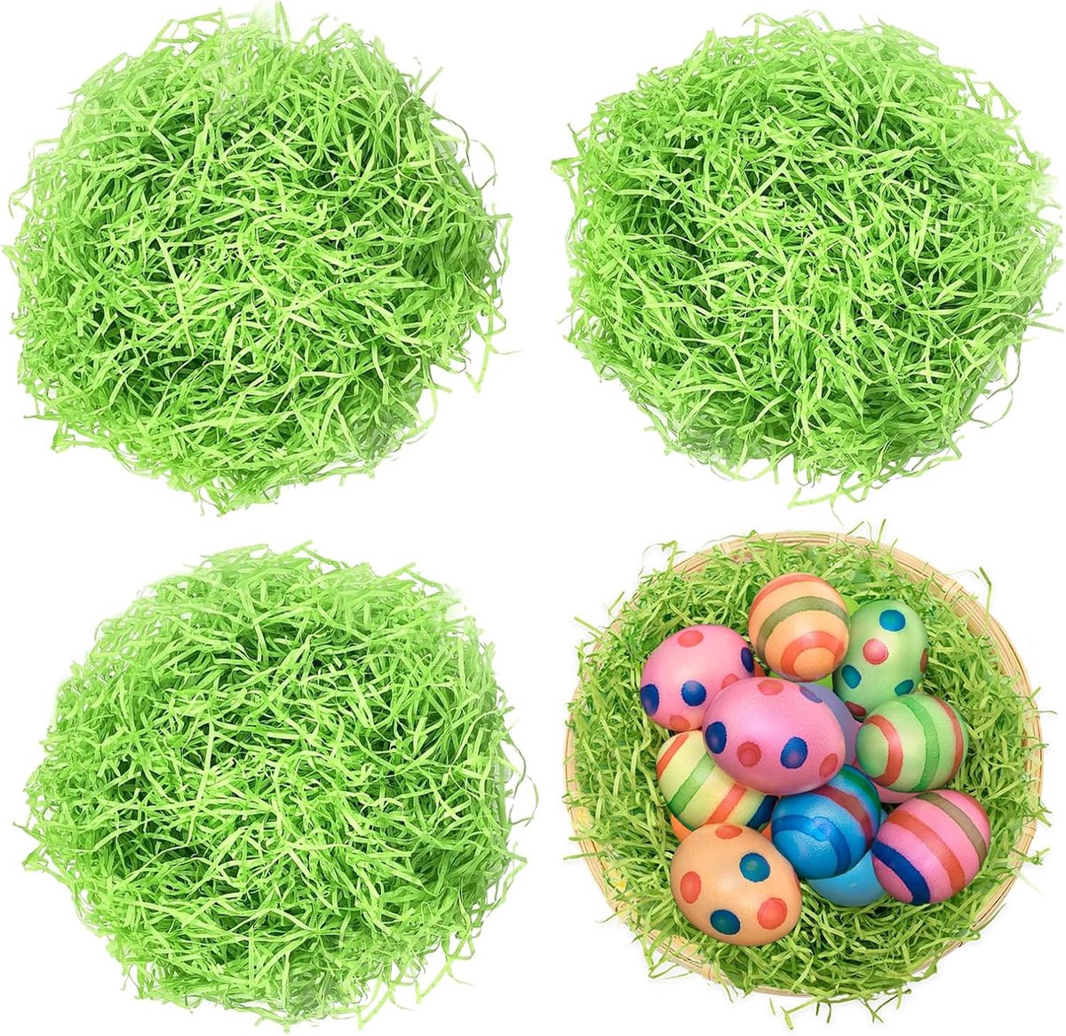 vulmateriaal voor Pasen, paasgras, vulling van geschenkmand, Raffia versnipperd papier voor paasmand, geschenkverpakking, paasfeest, cadeautasjes, decoraties (groen, roze, geel) (B)