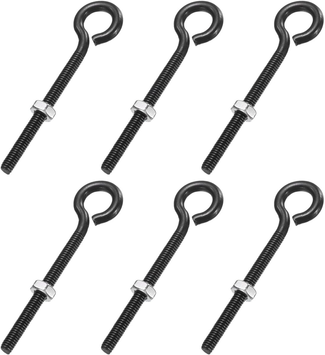 6 stuks oogbout M4 x 45 mm 304 roestvrij staal schroefdraadoog zwarte ooghaken met moer voor het ophangen of bevestigen van kabels