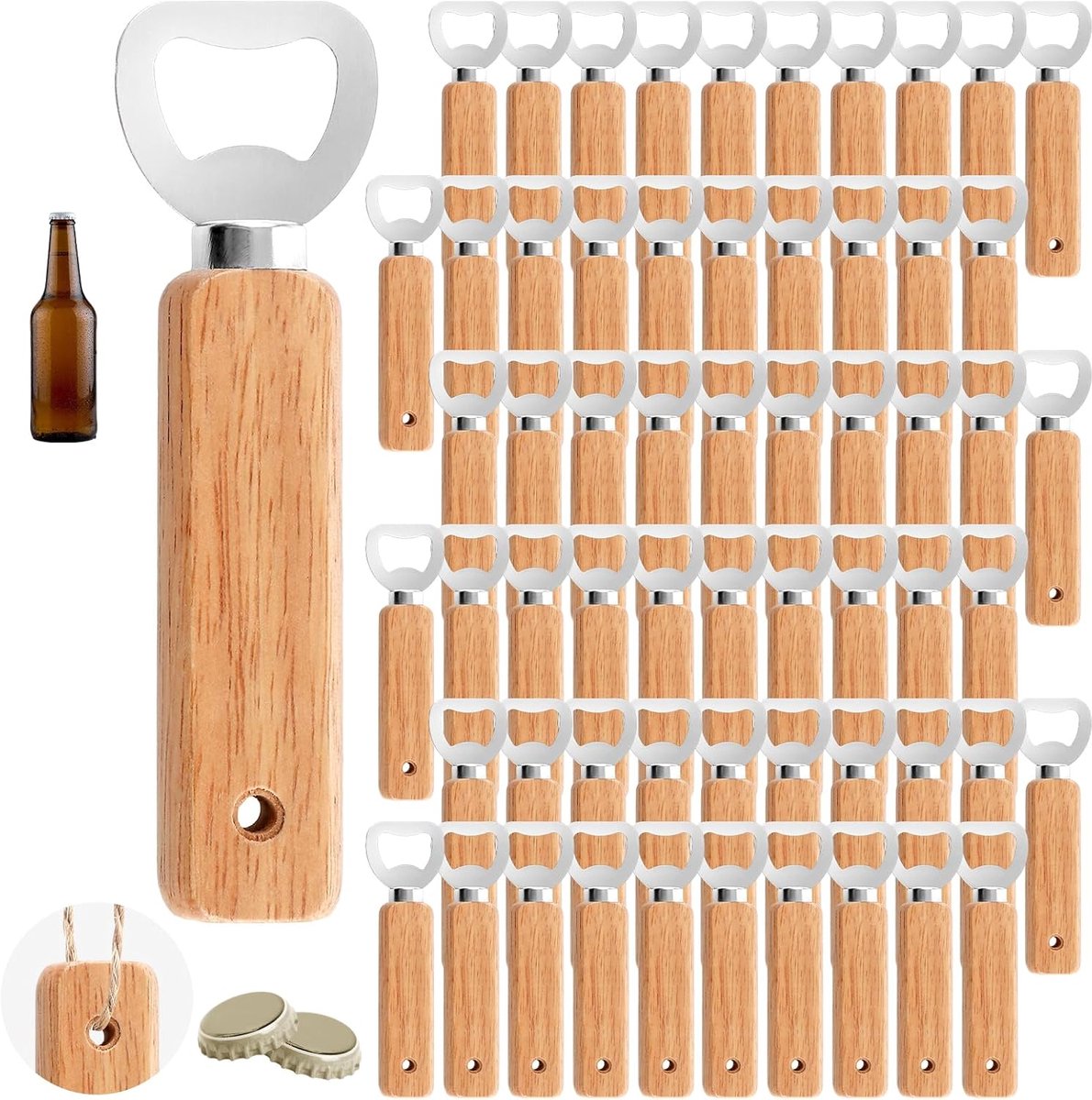 Flesopeners hout, bieropener hout met gaten, houten handvat bier kroonkurkopener, gepersonaliseerde bierflesopener, draagbare flesopener voor pub, thuis, keuken