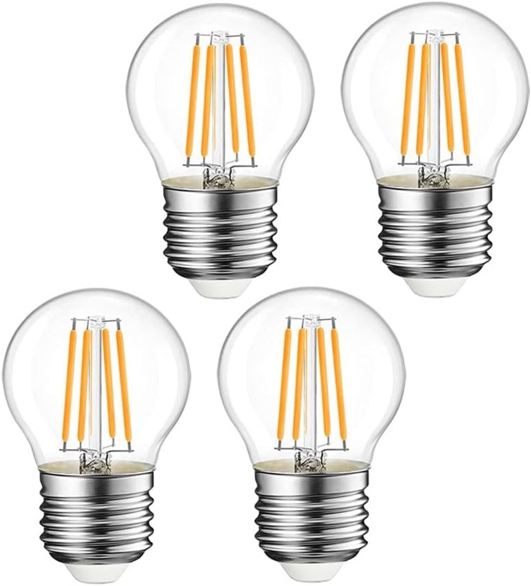 LED-lamp G45, 6W (vervangt 60W), LED-lamp 720 Lumen, Warm wit 3000K, niet dimbaar, Energie-efficiëntieklasse E, Helder filamentontwerp voor kroonluchters & woonkamer, 4-pack