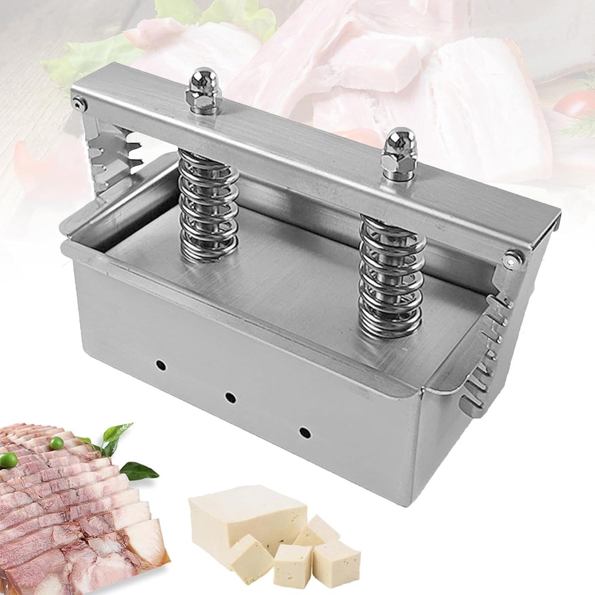 Vleespers, roestvrij stalen rechthoekige vorm vleespersmachine zelfgemaakte vleespers met dubbele compressieveer vleesgereedschap keukenaccessoires, 1 KG