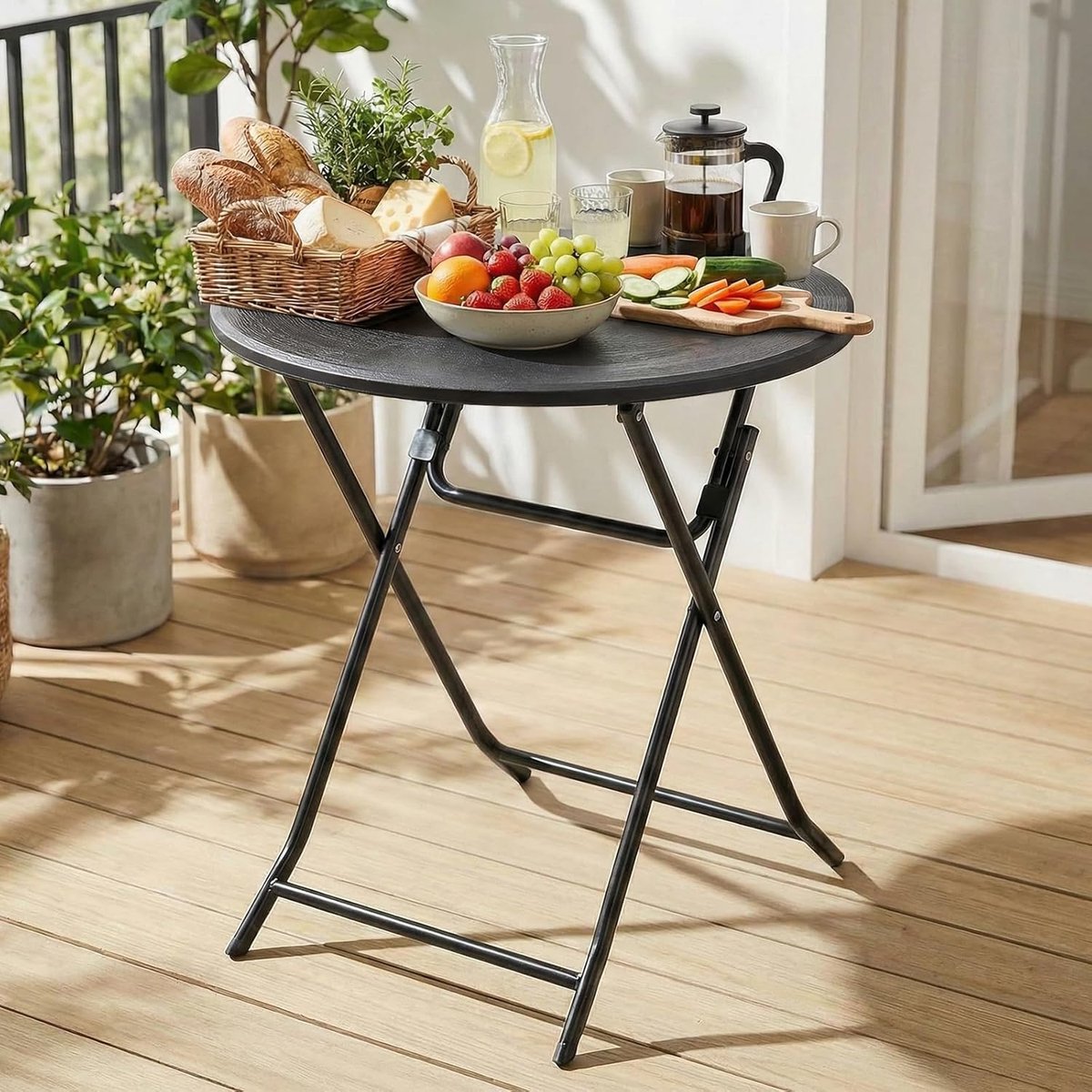 Ronde tuintafel, klaptafel, φ60 x 72 cm, draagbare campingtafel van HDPE-materiaal, stalen frame, met 4 poten, weerbestendig, 2-zits, voor balkon/tuin/bistrot