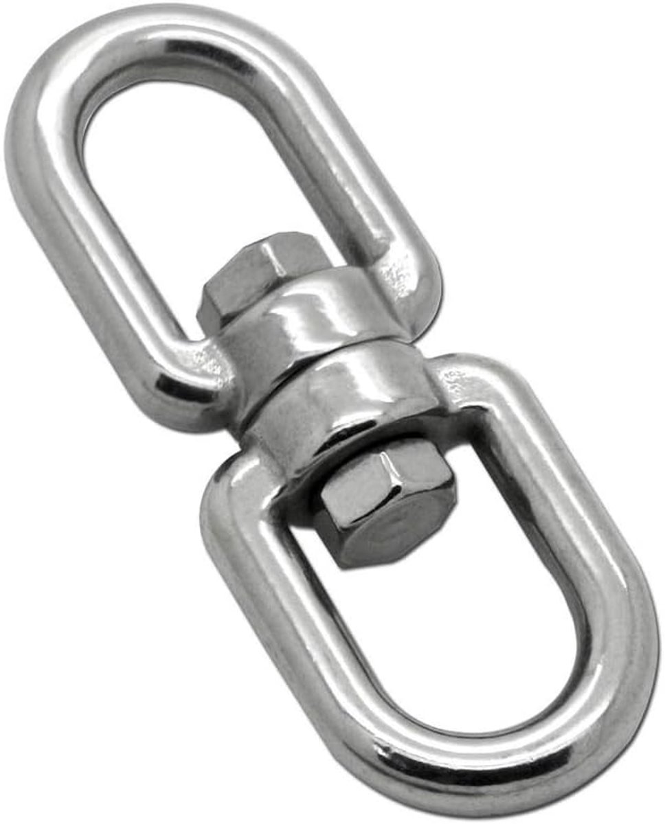 roestvrij staal AISI 316 V4A (oog/oog) M12 | BL 4600 kg, 12 mm | touwwartel voor bokszak, zwenkgrill, hangstoel, bloempot | kettingwervels, wervel-schakel, swivel. dubbele draaibare