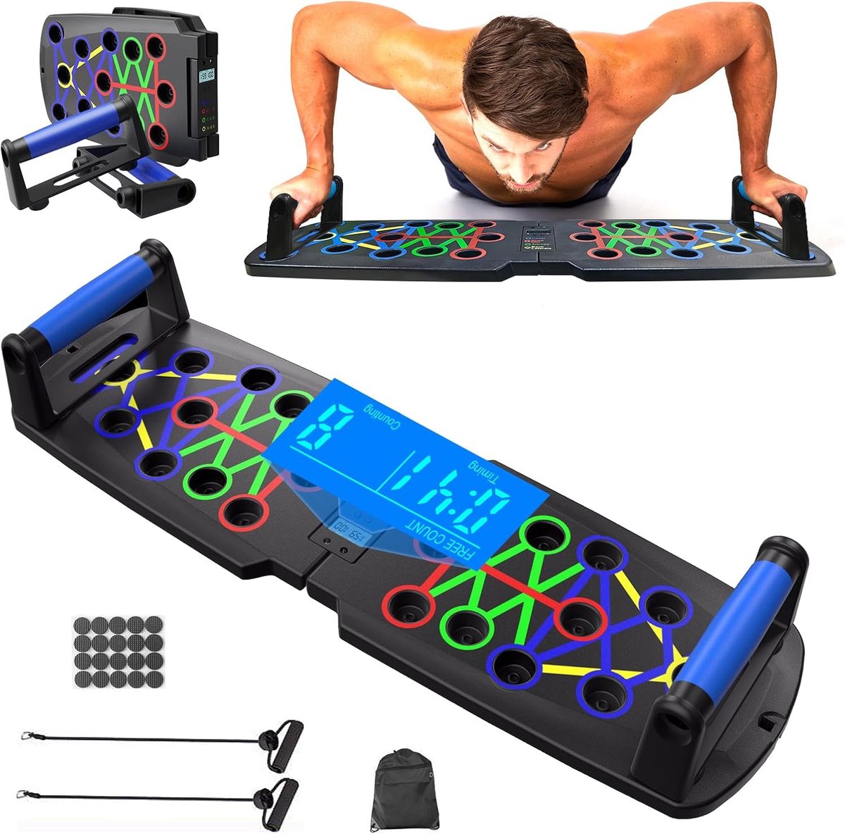 Optrekplank met automatisch tellen, 30 in 1, multifunctioneel, inklapbaar, voor effectieve training van de spieren van het bovenlichaam: schouders, borst, rug en triceps
