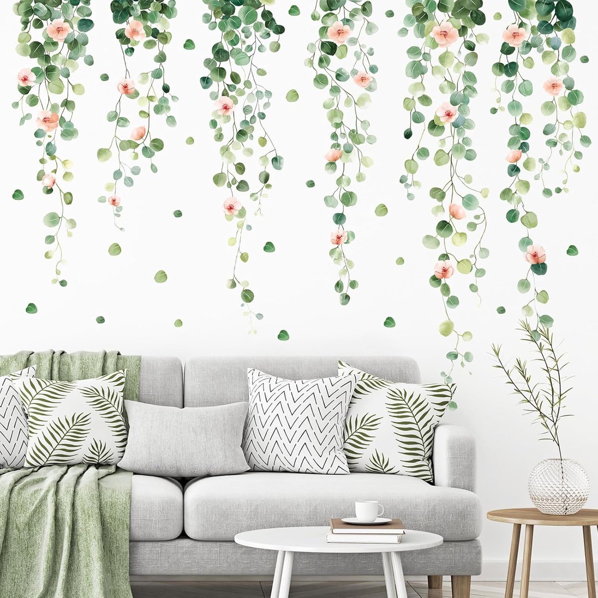groene hangende wijnstok muursticker Peel en Stick, Zelfklevende Vinyl Bloemen Muursticker, Bloem Muur Decor Art Woondecoratie voor Woonkamer Slaapkamer