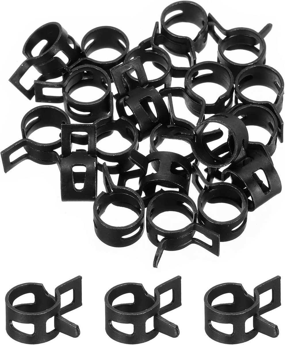 20 stuks brandstofleidingsklemmen, veerklemmen, slangklemmen, 10 mm, siliconen luchtslang, vacuümslang, lage drukklemmen, assortiment kit, zwart