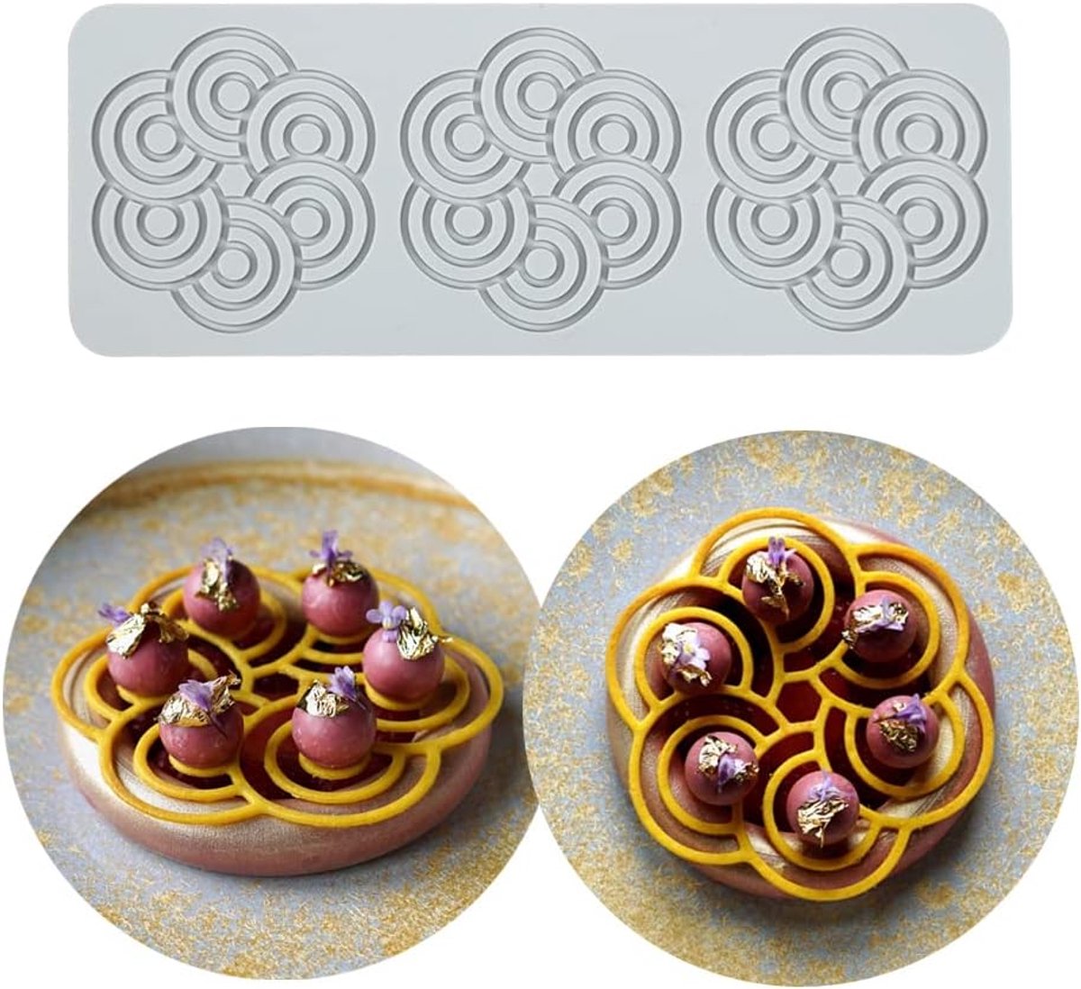 siliconen vetermat, Sugar Craft Impression Mold Eetbare Taart Decoreren, 3 gaten dubbele ringen