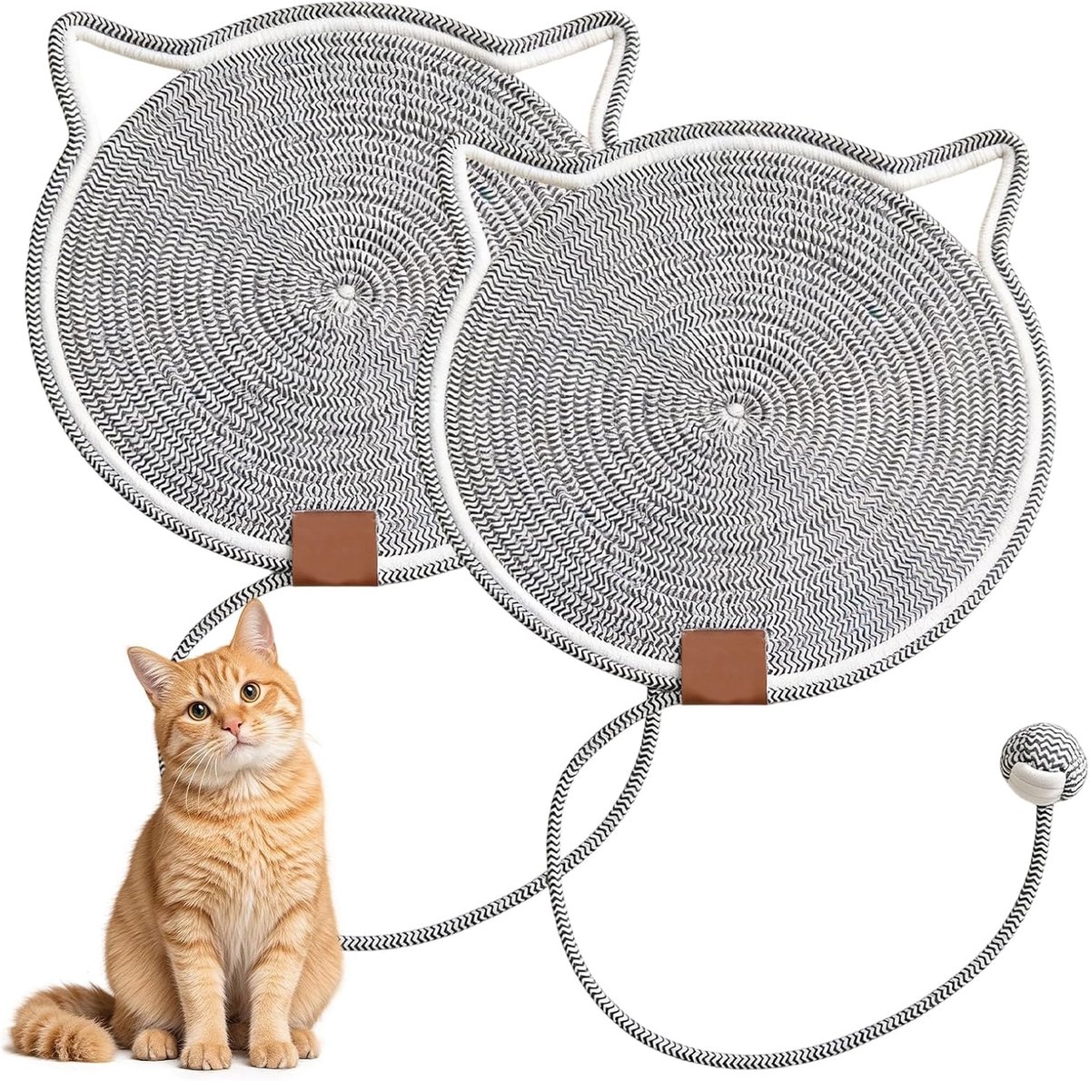 Krabmat voor katten, 2 stuks, 43 x 43 cm, krabtapijt met katoenen bal, kattenspeelgoed, kattenspeelgoed, kattenkrabplanken voor meubelbescherming, kattenkrabpads, kattenaccessoires, grijs