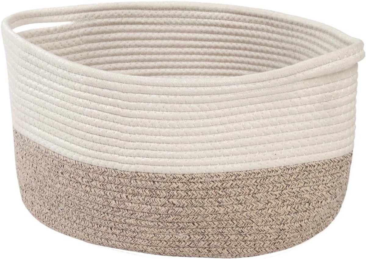 katoenen touw geweven opbergmand met handvat, 34 × 28 × 24 cm, opbergmanden voor geschenken, speelgoed, kleding, boeken, badkamer en woonkamer