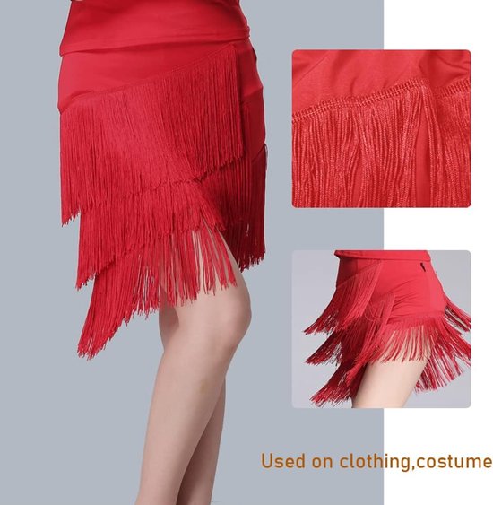 9,14 m lengte 15 cm breedte franje dansfranje, polyester franje gesneden, kledingkantrand, kwastjes naaigarnituur voor Latijnse jurk, lampenkap decoratie DIY (rood) — afbeelding 3
