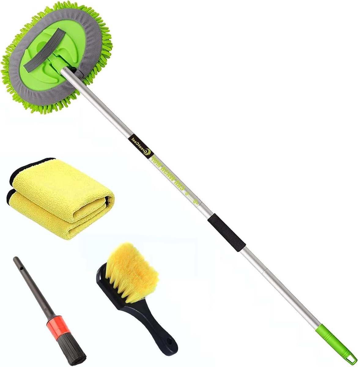 Autowasborstel Set - Auto poetsset - Voertuigen Reinigen - 2-in-1 Wasdweil - 113 cm Handvat - Blauw