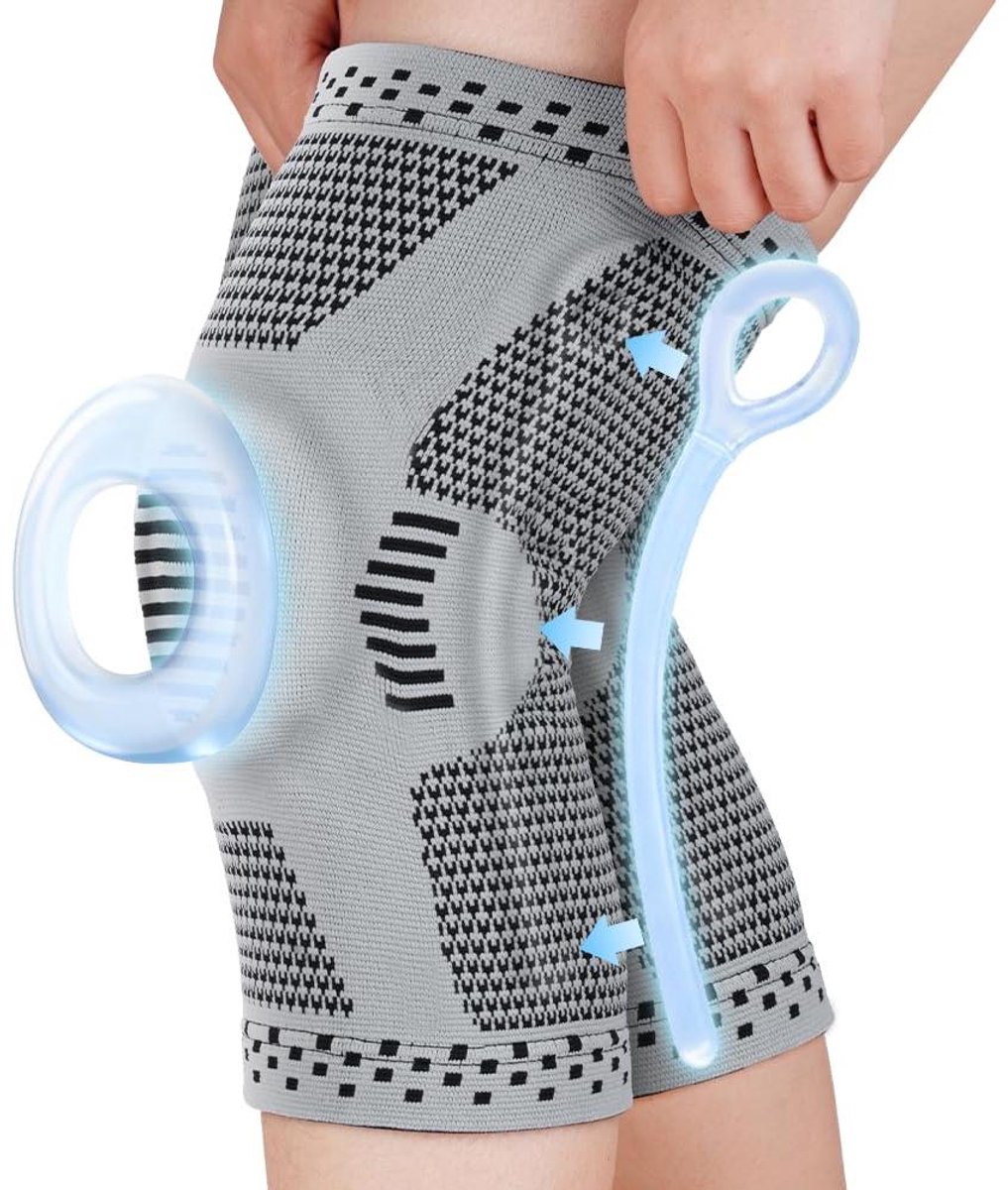 Kniebrace - Kniebeschermer Kniebandage - Pijnverlichting Knie - Zijdelingse Stabilisatoren Gelpad - 2 stuks - Grijs