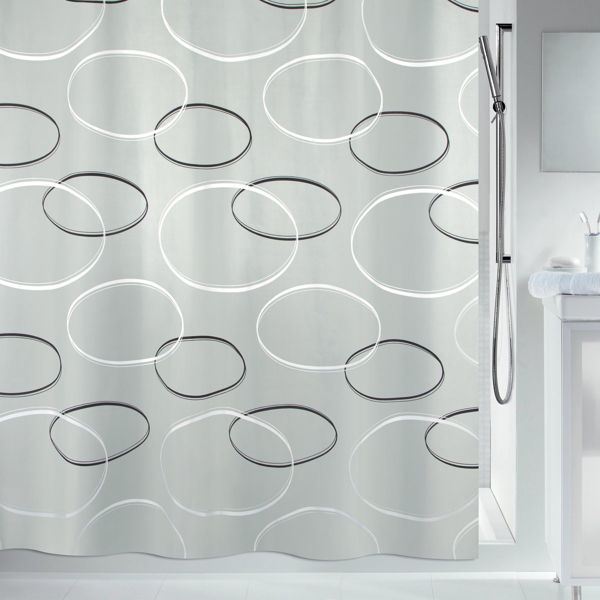 Spirella Douchegordijn Polyester – Anti-Schimmel Douchegordijn met Antibacteriële Coating – Waterdicht Douchegordijn voor de Badkamer