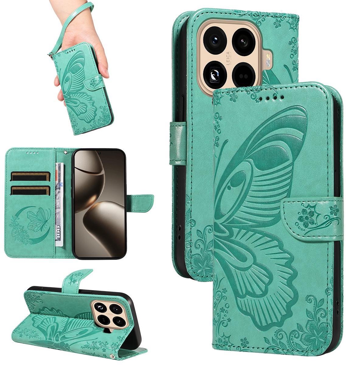 Mobigear Telefoonhoesje geschikt voor Xiaomi 15T Pro Hoesje | Mobigear Butterfly Bookcase Portemonnee | Pasjeshouder voor 2 Pasjes | Telefoonhoesje voor Pinpas / OV Kaart / Rijbewijs - Groen