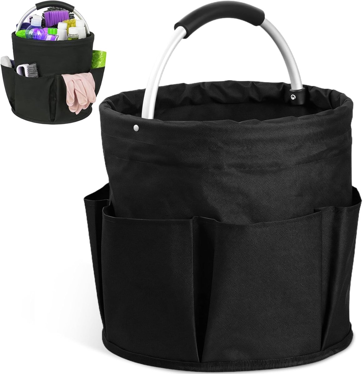 SnelShoppen - Opvouwbare Reinigingsmiddel-Organizer met Handvat en 6 Vakken, Universele Gereedschapsmand, Opslag, Reinigingstas, 28 x 28 cm, Draagbaar