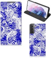 Smartphone Hoesje Samsung Galaxy S21 Plus Book Style Case Angel Skull Blue