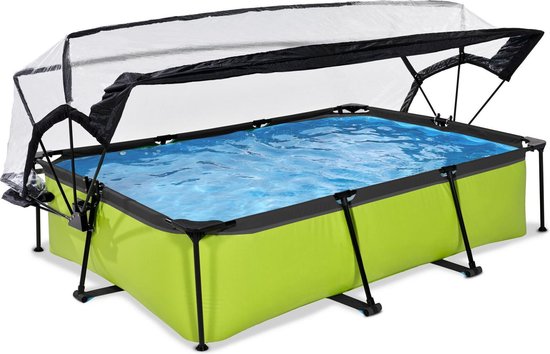 EXIT Lime Frame Zwembad 300x200x65cm - Opzetzwembad - met Filterpomp & Overkapping - Rechthoekig - Groen