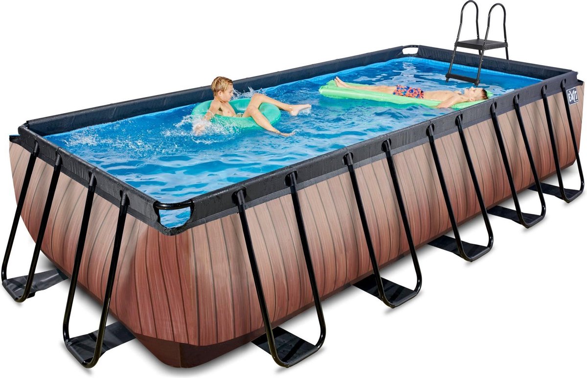 EXIT Wood zwembad 540x250x122cm met filterpomp - bruin
