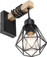QAZQA chon - Landelijke Wandlamp voor binnen - 1 lichts - L 13 cm - Zwart - Woonkamer | Slaapkamer | Keuken