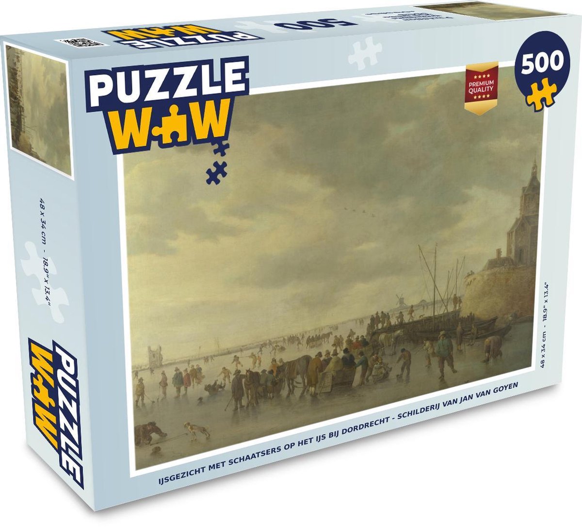 Puzzel 500 stukjes Jan Van Goyen - IJsgezicht met schaatsers op het ijs bij Dordrecht - Schilderij van Jan van Goyen puzzel 500 stukjes  - PuzzleWow heeft +100000 puzzels - PuzzleWow