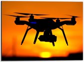 Dibond - Silhouet van Drone bij Zonsondergang - 40x30cm Foto op Aluminium (Met Ophangsysteem)