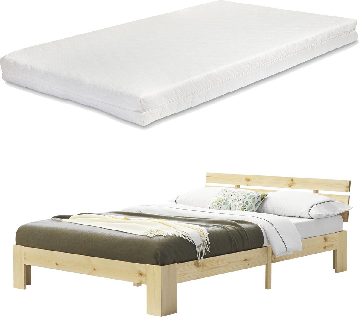 Houten bed Nivala grenen met matras 160x200 cm houtkleurig