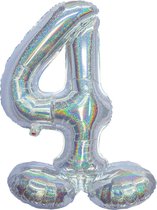 Folieballon cijfer 4 holografisch zilver 82 cm