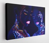 Young beautiful girls with fluorescent make-up posing at camera, unusual creative prints on their skin.- Modern Art Canvas - Horizontal - 1688436829 - 80*60 Horizontal
