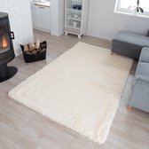 Tapiso Silk Vloerkleed Beige Creme Hoogpolig Woonkamer Tapijt Maat- 80x150