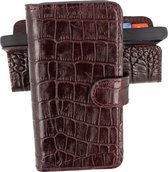Krokodil Handmade Lederen Book Case Telefoonhoesje - Wallet Case - Portemonnee Hoesje voor iPhone 12 - iPhone 12 Pro - Bordeaux Rood