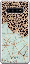 Samsung S10 hoesje siliconen - Luipaard marmer mint | Samsung Galaxy S10 case | Bruin | TPU backcover transparant